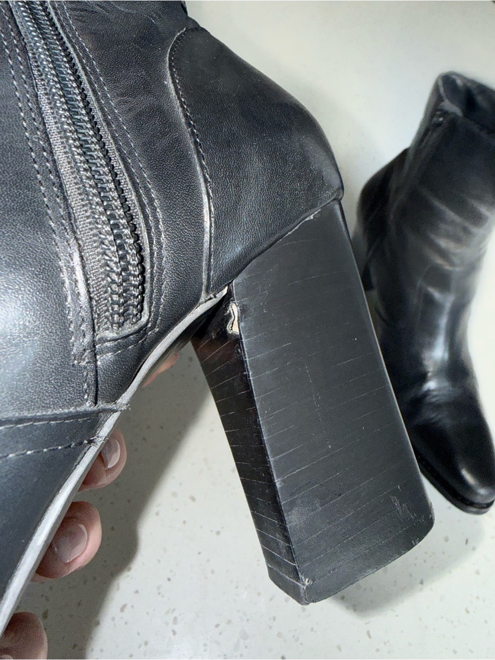 Vintage Black Leather Ankle Block Heel Boots - Picture 10 of 12